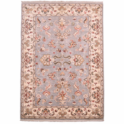 Afghan Ziegler Rug grey with beige border. all over floral design.
