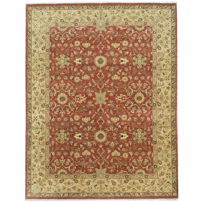 Oversize Ziegler carpet with hand-knotted wool pile, rust hues with gold border and all over floral design.