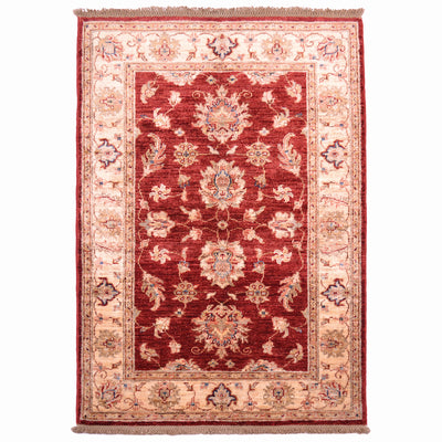 Red Afghan Ziegler rug with all over floral design with rich red and golden creams