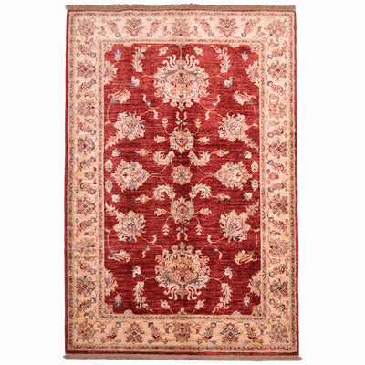 Floral design Afghan Ziegler rug  in russet red with gold and cream border.