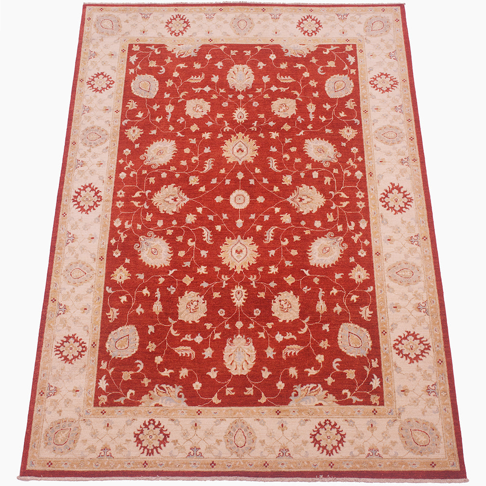 Magnificent field view of Afghan Ziegler carpet  with red field and palmette network 