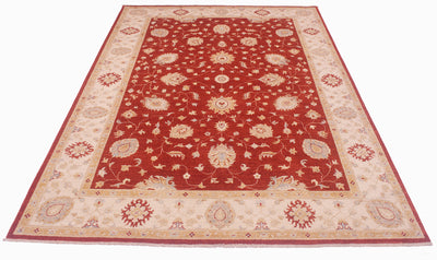 Spacious field of handwoven carpet made with handspun wool and natural vegetable dyes