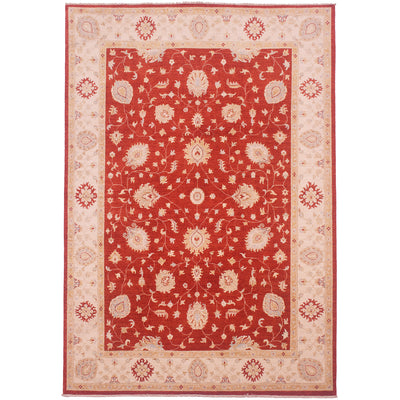 Rich rust-red with cream Afghan Ziegler Carpet with all over floral design in red russet tone and cream border.