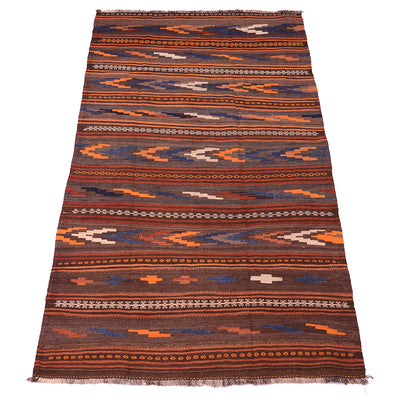 Qala-i-Nau kilim rug with multicolor horizontal stripes and small cross motifs