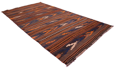 Qala-i-Nau kilim rug with dark blue and orange diagonal geometric pattern